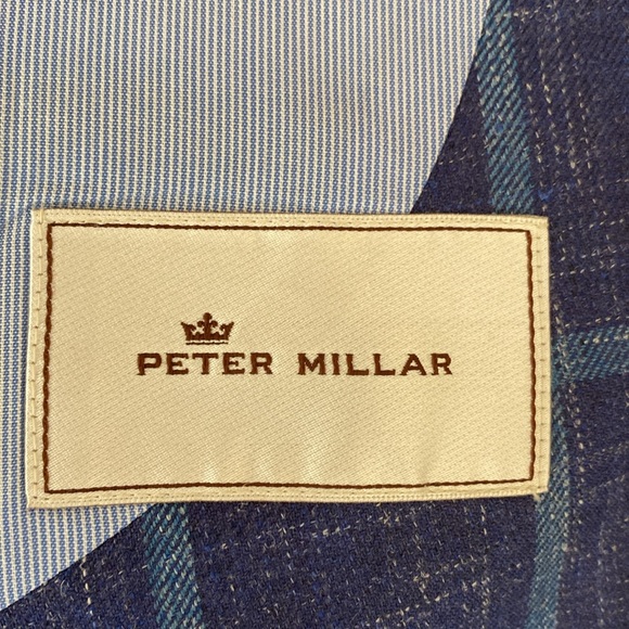 Peter Millar Large Regular Sleeve Blue Plaid Wool, Linen, Silk Blend Blazer - Picture 2 of 5